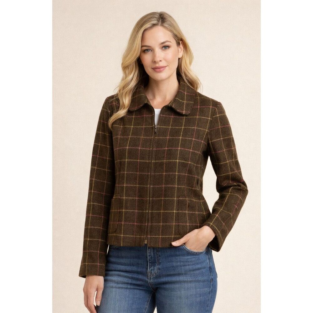Geoffrey Beene Sport Brown Plaid Wool Blend Blazer Jacket Women’s Size 12
